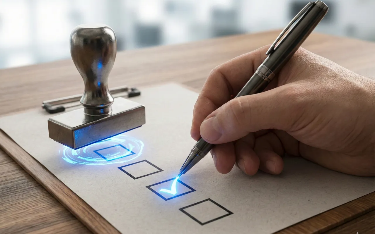 2026년 창업지원법 개정에 따라 동종 업종 재창업이 가능함을 상징하는 성실경영평가 통과 및 청신호 이미지